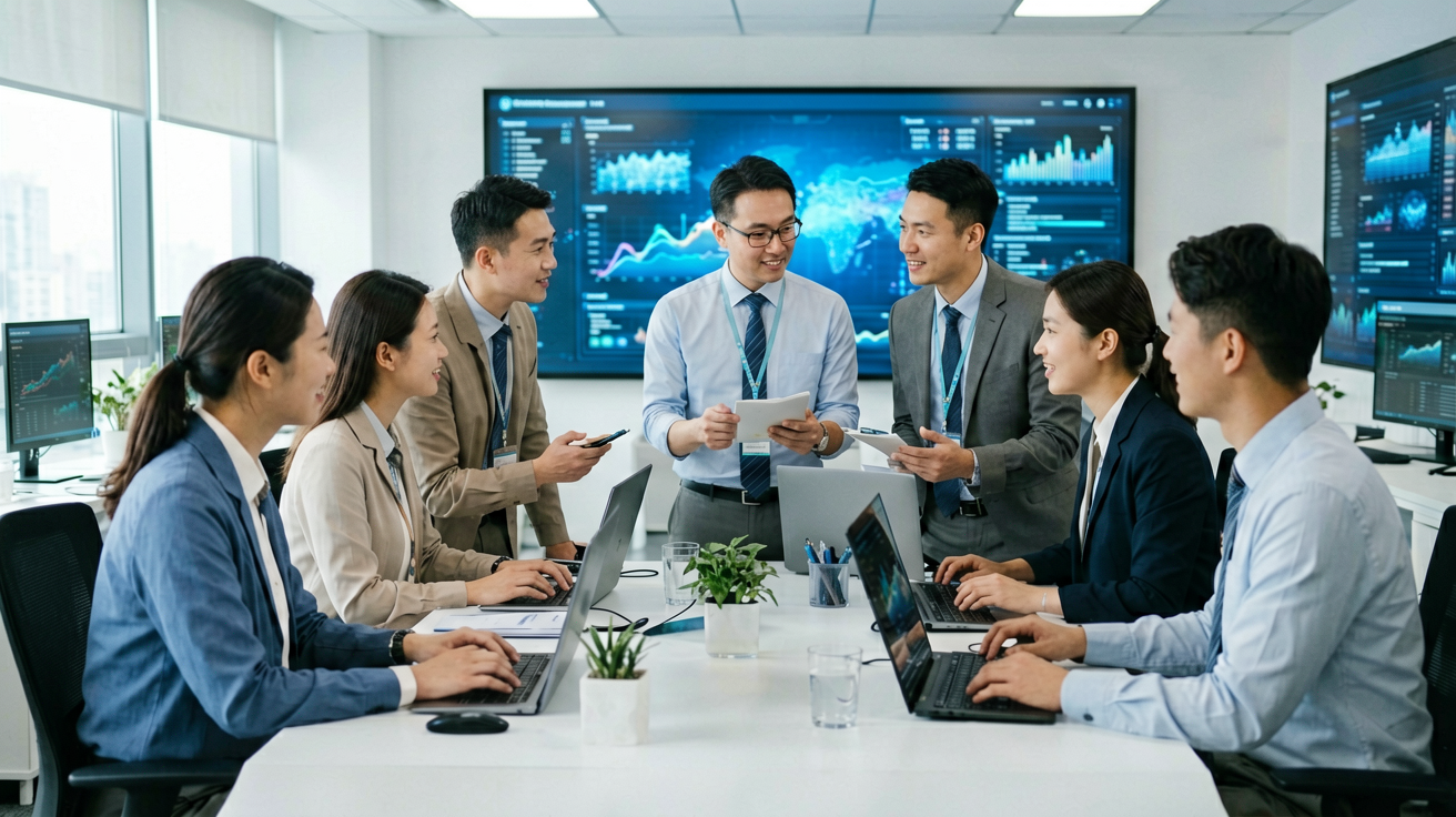 乐竟科技研发团队在数字化工作空间中进行技术交流