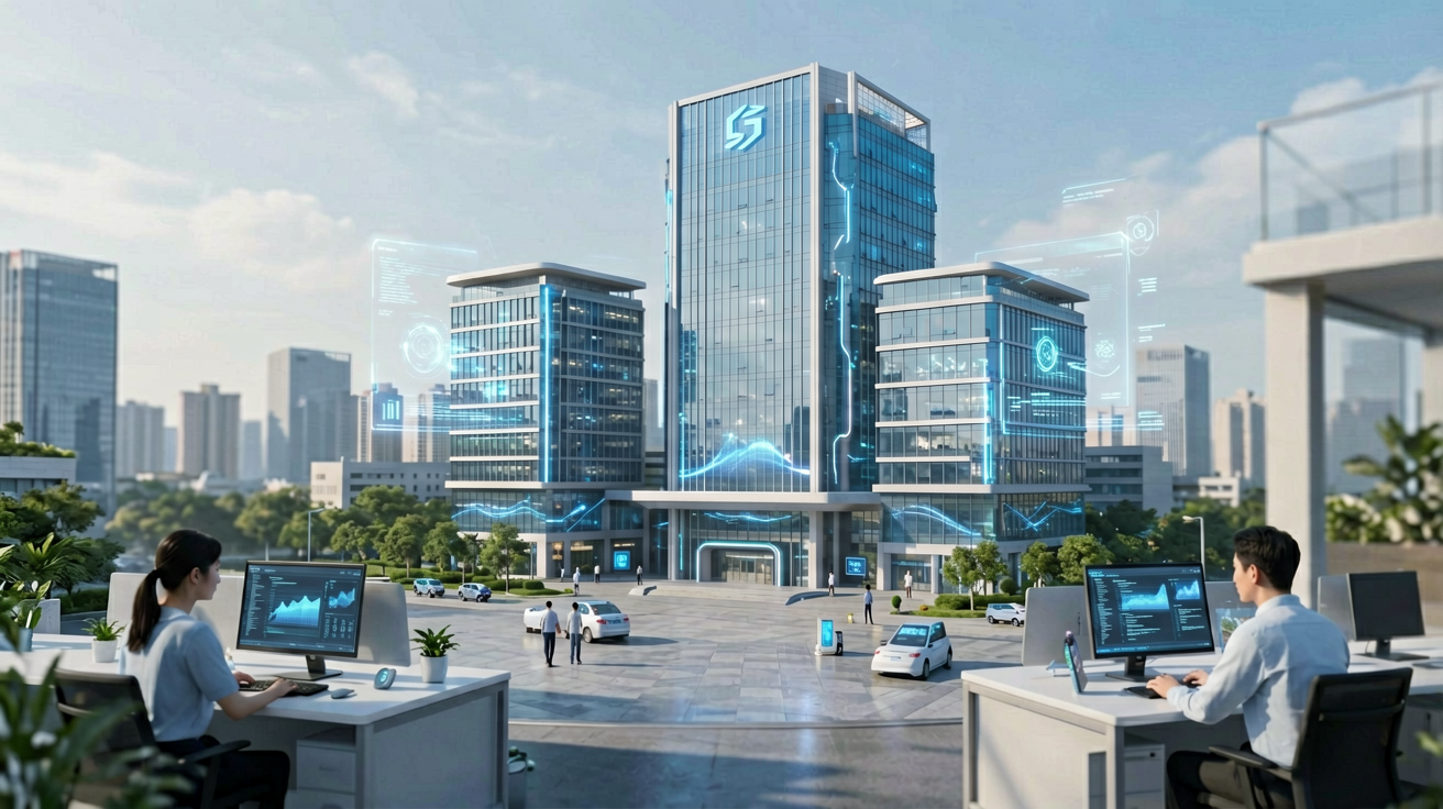 乐竟科技企业总部大楼与数字化办公场景